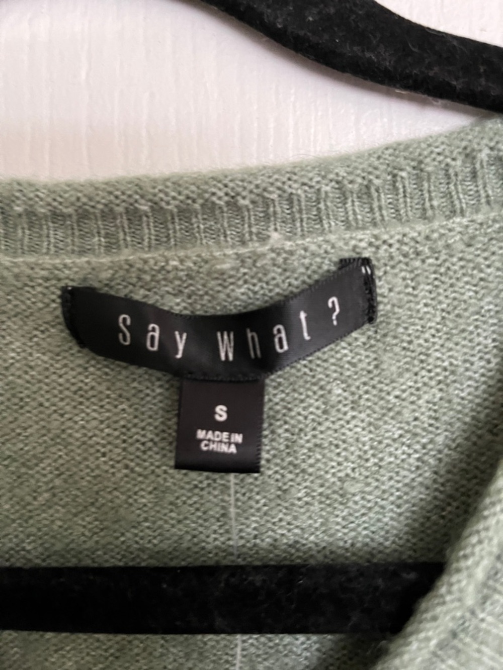 Say what? Olive Green Drawstring V-Neck Sweater - Women size small nwt - Picture 5 of 7